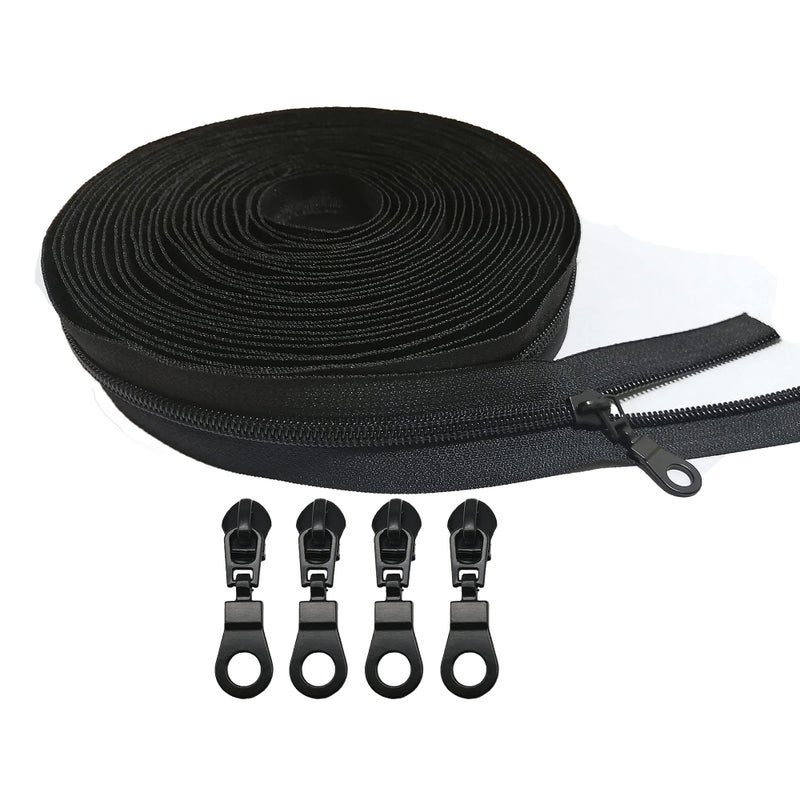 Meikeer 10Yards Bulk Zippers #5 Nylon Coil Zippers by The Yard with 20pcs Zipper Sliders for DIY Sewing Craft Bags(Black) - Image 1